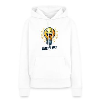 Des watts élevés ? - Sourire pétillant - Sweat à capuche Premium bio Femme - blanc - Devant - Julia (174cm)