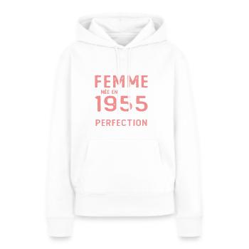 Cadeau D'anniversaire Femme Née En Janvier 1955 - Sweat à capuche Premium bio Femme - blanc - Devant - Julia (174cm)