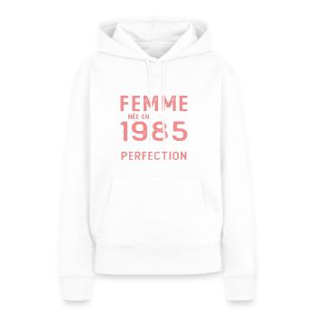 Cadeau D'anniversaire Femme Née En Janvier 1985 - Sweat à capuche Premium bio Femme - blanc - Devant - Julia (174cm)