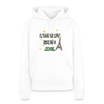 Contrepèterie: L'Aspirant habite JAVEL - Sweat à capuche Premium bio Femme - blanc - Devant - Julia (174cm)