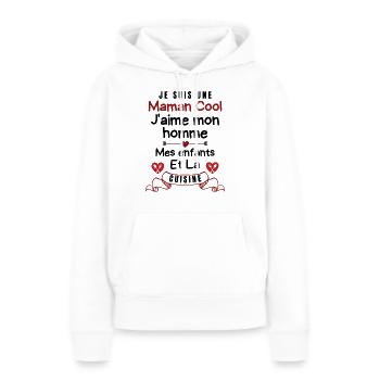 Maman Cool j aime mon homme et mes enfants 2 - Sweat à capuche Premium bio Femme - blanc - Devant - Julia (174cm)