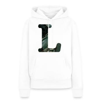 Lettre l marbré vert - Sweat à capuche Premium bio Femme - blanc - Devant - Julia (174cm)