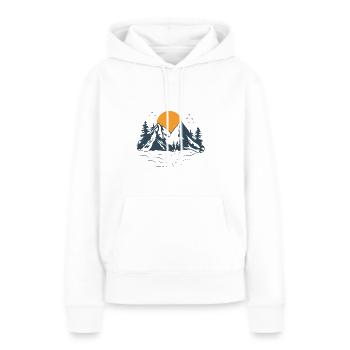 Reisen & Abenteuer, Aufgehende Sonne hinter Bergen - Frauen Premium Bio Hoodie - Weiß - Vorne - Julia (174cm)