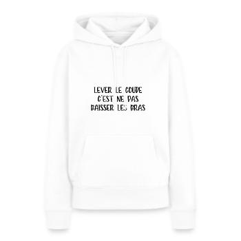 lever le coude - Sweat à capuche Premium bio Femme - blanc - Devant - Julia (174cm)