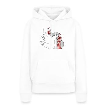 Michigan (États-Unis) | Vrai baseball | Carte Scpt - Sweat à capuche Premium bio Femme - blanc - Devant - Julia (174cm)
