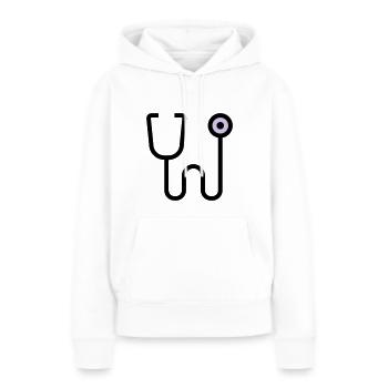 Examen stéthoscopique par le médecin - Sweat à capuche Premium bio Femme - blanc - Devant - Julia (174cm)