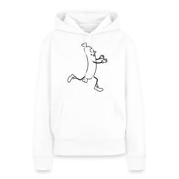 kleines wuerstchen rennen gluecklich umarmen liebe - Frauen Premium Bio Hoodie - Weiß - Vorne - Julia (174cm)