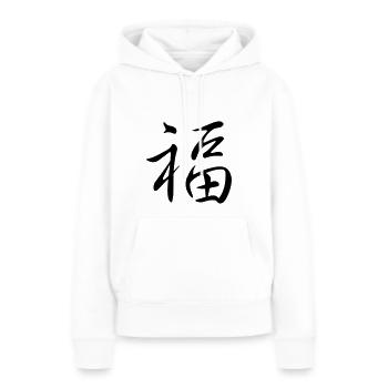 "Luck" - caractère chinois, kanji - Sweat à capuche Premium bio Femme - blanc - Devant - Julia (174cm)