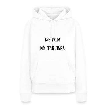 no pain no tartines - Sweat à capuche Premium bio Femme - blanc - Devant - Julia (174cm)