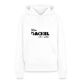 Mein Dackel will nur spielen - Frauen Premium Bio Hoodie - Weiß - Vorne - Julia (174cm)