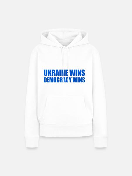 Ukraine wins democracy wins - Frauen Premium Bio Hoodie - Weiß