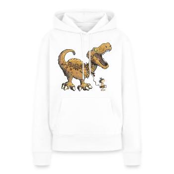 L’homme préhistorique marche avec le dinosaure Dino I - Sweat à capuche Premium bio Femme - blanc - Devant - Julia (174cm)