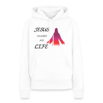 Jésus. Jesus Christus ANGEL ANGEL MESSIE MESSIE - Sweat à capuche Premium bio Femme - blanc - Devant - Julia (174cm)