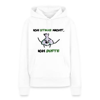 Ich stinke nicht, ich dufte - Knoblauch - Frauen Premium Bio Hoodie - Weiß - Vorne - Julia (174cm)