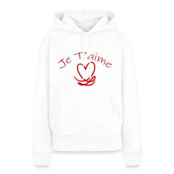 Je t'aime Cadeau Saint-Valentin Homme Femme - Sweat à capuche Premium bio Femme - blanc - Devant - Julia (174cm)