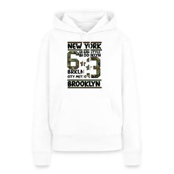 Newyork Brooklyn - Sweat à capuche Premium bio Femme - blanc - Devant - Julia (174cm)