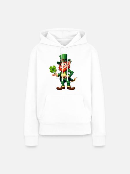 Glücklicher Kobold - Frauen Premium Bio Hoodie - Weiß