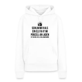 Elefant im Porzellanladen Igel in Kondomfabrik - Frauen Premium Bio Hoodie - Weiß - Vorne - Julia (174cm)