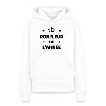 Ronfler / Ronfleur / Ronfleuse / Ronflement - Sweat à capuche Premium bio Femme - blanc - Devant - Julia (174cm)