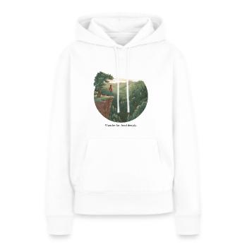 Wander Far, Heal Deeply – Wandern & Natur - Frauen Premium Bio Hoodie - Weiß - Vorne - Julia (174cm)