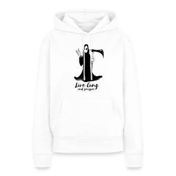 Longue vie et prospérité ! Live long and prosper - Sweat à capuche Premium bio Femme - blanc - Devant - Julia (174cm)