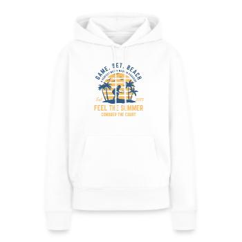 Badminton girl playing at the beach during sunset - Women’s Premium Organic Hoodie - white - Front - Julia (174cm)