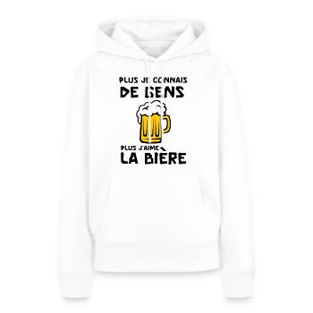 plus je connais les gens plus j'aime la bière - Sweat à capuche Premium bio Femme - blanc - Devant - Julia (174cm)