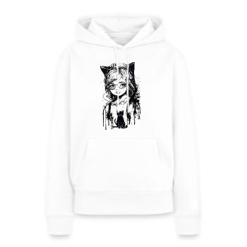 Mädchen mit Katze - Frauen Premium Bio Hoodie - Weiß - Vorne - Julia (174cm)