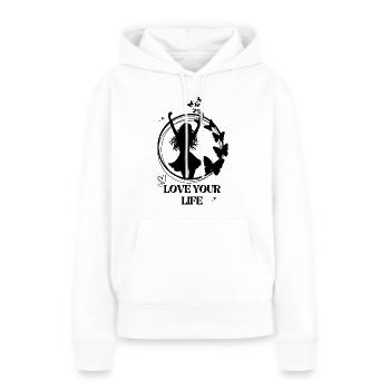 love your life, butterfly - Women’s Premium Organic Hoodie - white - Front - Julia (174cm)