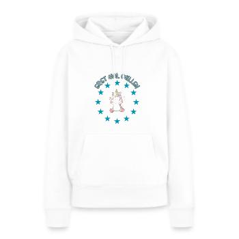 "Erst mal chillen Einhorn" - Frauen Premium Bio Hoodie - Weiß - Vorne - Julia (174cm)