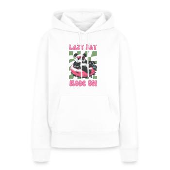 Panda mit Sonnenbrille im pinken Schwimmreifen - Frauen Premium Bio Hoodie - Weiß - Vorne - Julia (174cm)