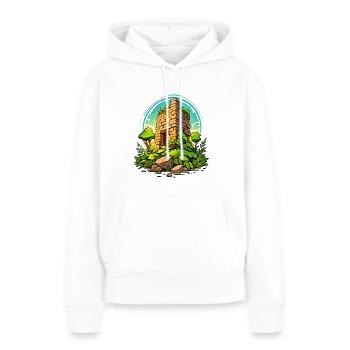 Auf ins Abenteuer – Ruine mit wilder Natur - Frauen Premium Bio Hoodie - Weiß - Vorne - Julia (174cm)