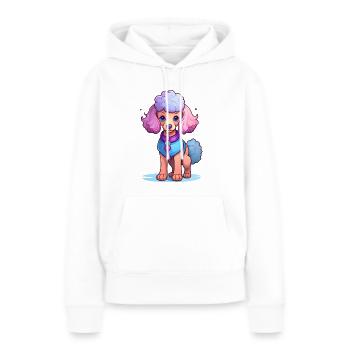 Illustration de caniche en rose et violet - Sweat à capuche Premium bio Femme - blanc - Devant - Julia (174cm)