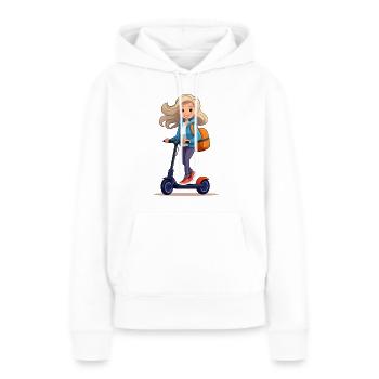 Femme conduisant un scooter électrique - Sweat à capuche Premium bio Femme - blanc - Devant - Julia (174cm)