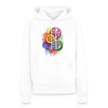 bunte Zahnräder - Frauen Premium Bio Hoodie - Weiß - Vorne - Julia (174cm)