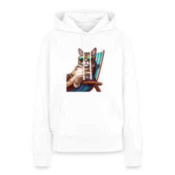 Cat with sunglasses on deck chair on beach - Women’s Premium Organic Hoodie - white - Front - Julia (174cm)
