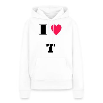 J’aime T - Sweat à capuche Premium bio Femme - blanc - Devant - Julia (174cm)