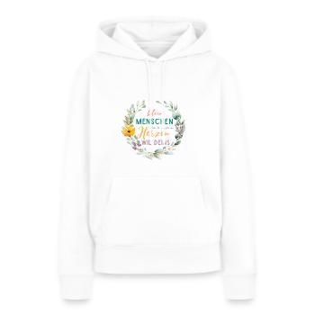 Kleine Menschen brauchen...Personalisierbar - Frauen Premium Bio Hoodie - Weiß - Vorne - Julia (174cm)