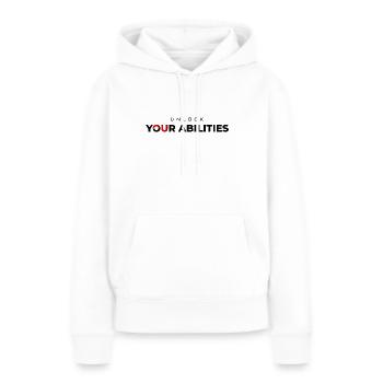 Débloquez vos capacités Premium - Sweat à capuche Premium bio Femme - blanc - Devant - Julia (174cm)