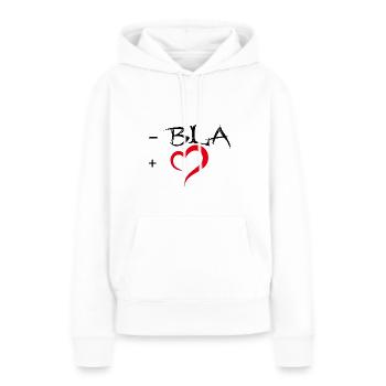 Weniger BlaBla mehr Liebe - Frauen Premium Bio Hoodie - Weiß - Vorne - Julia (174cm)
