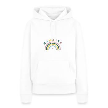 Namaste! Regenbogen, personalisierbar - Frauen Premium Bio Hoodie - Weiß - Vorne - Julia (174cm)