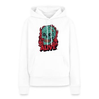 Skull in Hell - Alive, Totenkopf - Frauen Premium Bio Hoodie - Weiß - Vorne - Julia (174cm)