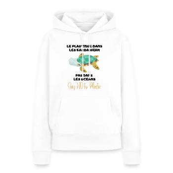 Platique Pas Dans Les Océans - Protége nos Océans - Sweat à capuche Premium bio Femme - blanc - Devant - Julia (174cm)