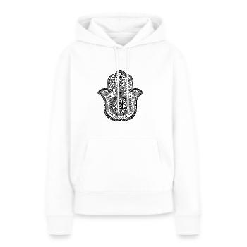 Hamsa Hand - Main de Fatima - Sweat à capuche Premium bio Femme - blanc - Devant - Julia (174cm)