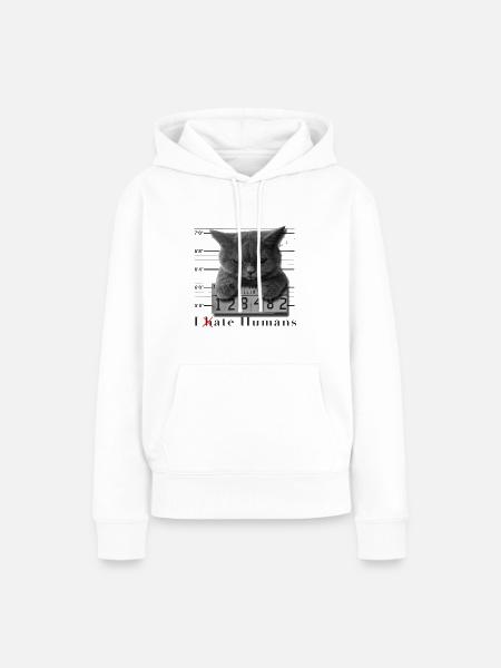 Cat hates humans - Frauen Premium Bio Hoodie - Weiß