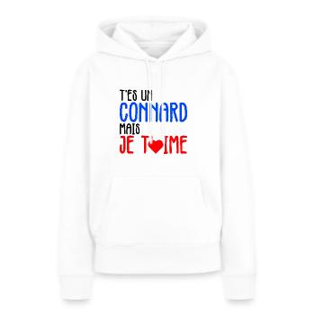 t'es un connard mais je t'aime - Sweat à capuche Premium bio Femme - blanc - Devant - Julia (174cm)