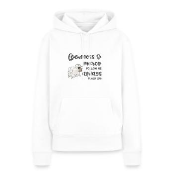Conception chrétienne Bonté et Miséricorde Psaume 23 - Sweat à capuche Premium bio Femme - blanc - Devant - Julia (174cm)