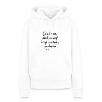 Conception chrétienne La bonté et la miséricorde continuent à chasser - Sweat à capuche Premium bio Femme - blanc - Devant - Julia (174cm)