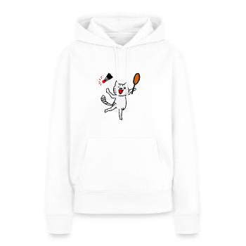 Un chat excité joue au badminton - Sweat à capuche Premium bio Femme - blanc - Devant - Julia (174cm)