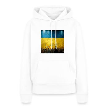 Victoire de l’Ukraine - Sweat à capuche Premium bio Femme - blanc - Devant - Julia (174cm)